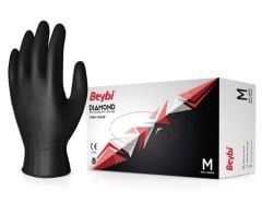 Beybi Diamond Pudrasız Kalın Siyah Nitril Muayene Eldiveni Medium (M) Beden 100 Adet