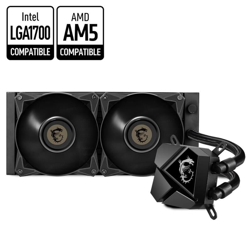 MSI MAG CORELIQUID P240 240 mm Dual 120 mm Ball‑Bearing Fan PWM 500–2000 RPM 78.73 CFM Ses Seviyesi 14.3–34.3 dBA Intel LGA 1150/1151/1155/1156/1200/1700/1366/2011/2066 & AMD AM4/FM2+/FM2/FM1/AM3+/AM3/AM2+/AM2 Uyumlu Siyah CPU Sıvı Soğutucu