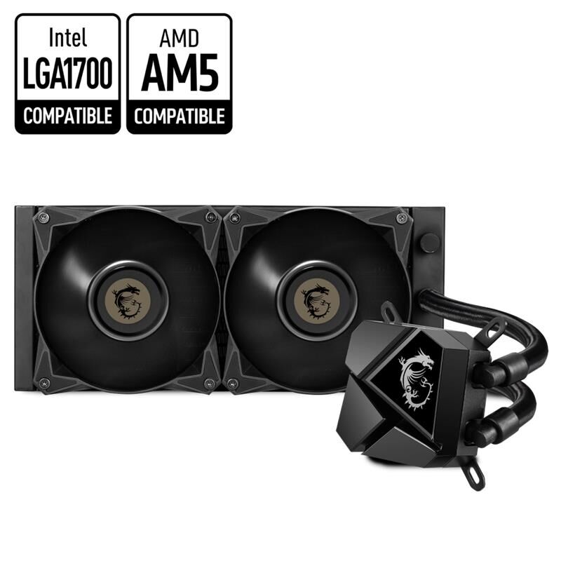 MSI MAG CORELIQUID P240 240 mm Dual 120 mm Ball‑Bearing Fan PWM 500–2000 RPM 78.73 CFM Ses Seviyesi 14.3–34.3 dBA Intel LGA 1150/1151/1155/1156/1200/1700/1366/2011/2066 & AMD AM4/FM2+/FM2/FM1/AM3+/AM3/AM2+/AM2 Uyumlu Siyah CPU Sıvı Soğutucu