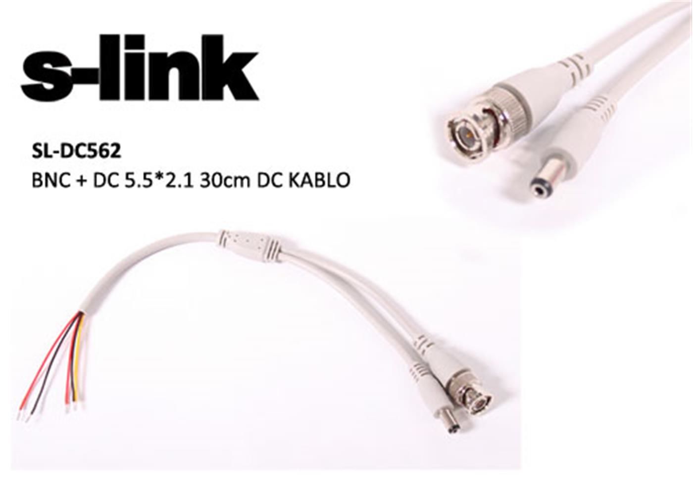 S‑link SL‑DC562 BNC+DC 5.5×2.1 30 cm Güvenlik Kamera DC Güç+Video Dönüştürücü Kablosu (10’lu Paket)