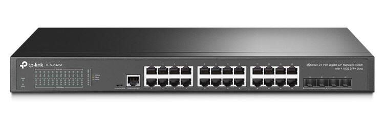 TP‑LINK OMADA TL‑SG3428X 24×10/100/1000 Mbps RJ45 + 4×10 G SFP+ L2+ Yönetilebilir Rackmount Switch – Fanless, Omada SDN, Statik Yönlendirme, VLAN, ACL, QoS