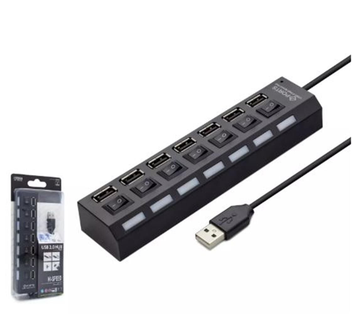 Hadron HDX7001 7 Portlu USB 2.0 Çoklayıcı Hub - Bağımsız Anahtarlı ve Işıklı (Siyah)
