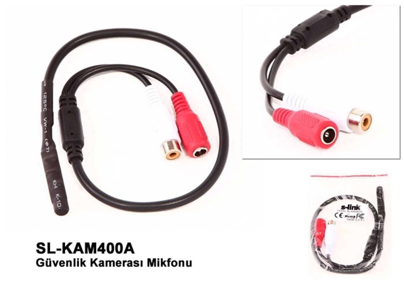S‑link SL‑KAM400A Güvenlik Kamera Mikrofonu DC 9‑12 V 10 mA 600 Ω Empedans 200 Hz–10 kHz Frekans 1×RCA Kırmızı Dişi + 1×RCA Beyaz Erkek (Shenzhen Suntek Tech)