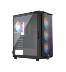 PowerBoost PB‑P521B 750 W 80+ Bronze Sertifikalı Güç Kaynağı Dahili USB 3.0 ATX Mesh RGB Fanlı Siyah Mid‑Tower Temperli Cam Panel Oyuncu Kasası