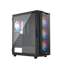 PowerBoost PB‑P521B 750 W 80+ Bronze Sertifikalı Güç Kaynağı Dahili USB 3.0 ATX Mesh RGB Fanlı Siyah Mid‑Tower Temperli Cam Panel Oyuncu Kasası