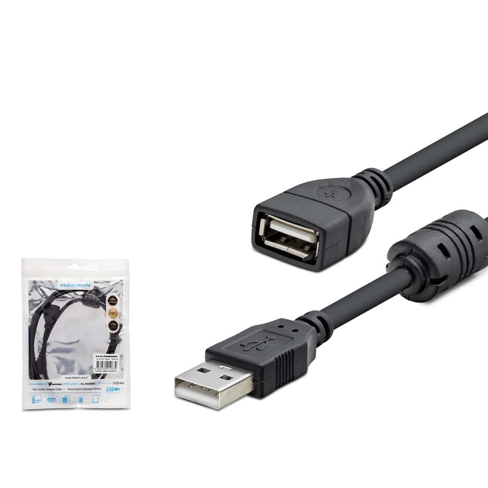 Hadron HDX7533 USB 2.0 Erkek - Dişi (A-A) Uzatma Kablosu 1.5m - Siyah