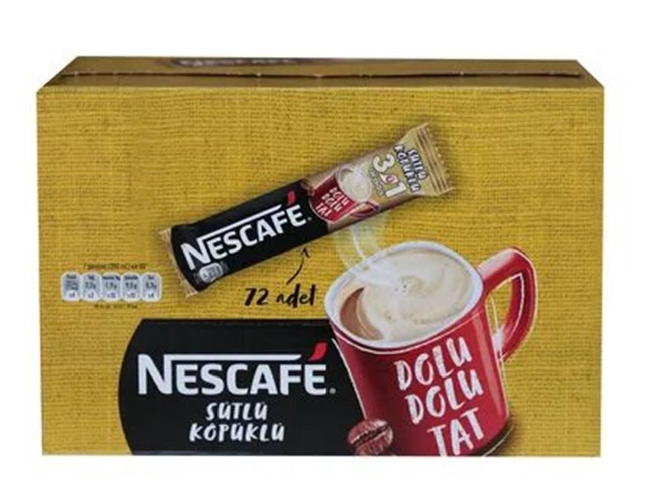 Nescafe 3ü1 Arada Sütlü Köpüklü Hazır Kahve Karışımı 17,4 g x 72 Adet (SKU: 12584220)