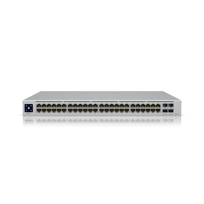 Ubiquiti UniFi USW‑48‑POE 32×10/100/1000 Mb/s + 16×10/100/1000 Mb/s PoE+ RJ45, 4×1 Gb SFP Uplink Layer 2 Fanless Rackmount Switch (195 W PoE, 104 Gbps Kapasite, Dokunmatik LCM)