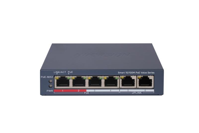 Hikvision DS-3E1106P-EI/M Smart Managed 4 Port 10/100 Mbps PoE + 2 Port 10/100 Mbps RJ45 Switch (45W)
