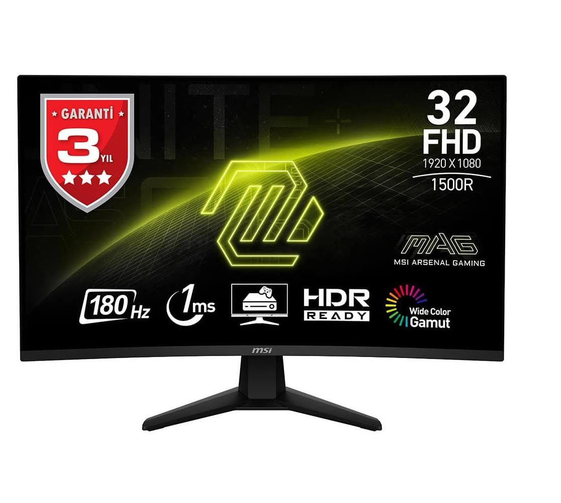 MSI 31.5'' MAG 32C6 180Hz 1ms Full HD Adaptive Sync VA Kavisli Gaming Monitör
