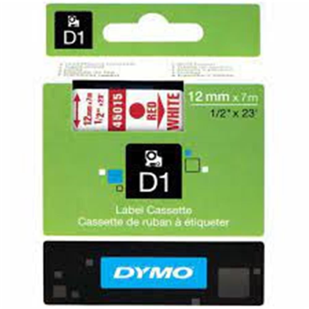 DYMO 45015 D1 Beyaz-Kırmızı Yedek Şerit, 12 mm x 7 m