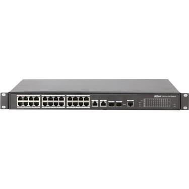 Dahua PFS4226‑24GT‑370 24 × 10/100/1000 Mbps PoE + 2 × Combo 1 Gbps (RJ45/SFP) Uplink Layer‑2 Web/CLI Yönetilebilir Rackmount Switch 370 W PoE
