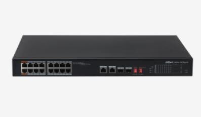 Dahua PFS3218‑16ET‑135 16 × 10/100 Mbps PoE + 2 × Combo 1 Gbps (1 RJ45 + 1 SFP) Uplink Unmanaged Rackmount Switch 135 W PoE Bütçe