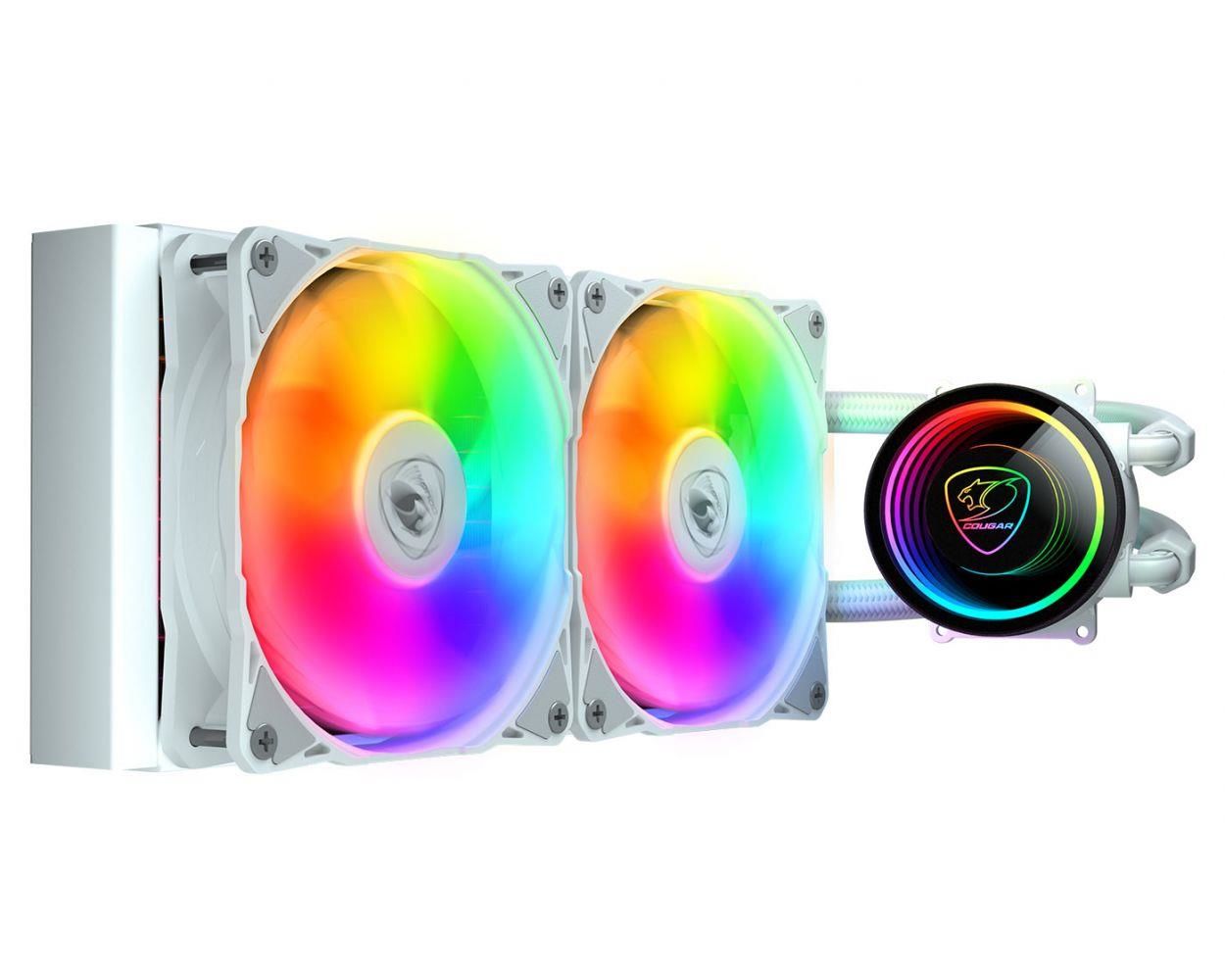 Cougar CGR‑PSDELRGB‑W Poseidon Elite 240 ARGB Beyaz 240 mm AIO Sıvı Soğutma Sistemi – Copper Cold Plate, 2700 RPM Pompa, 2×120 mm VA120 ARGB Fan, 62.53 CFM, 5V‑ARGB Uyumlu