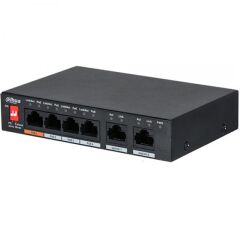 Dahua PFS3006-4ET-60 4×10/100 Mbps PoE RJ45 + 2×10/100 Mbps Uplink • 60W PoE • Metal Kasa Masaüstü/Rackmont Switch