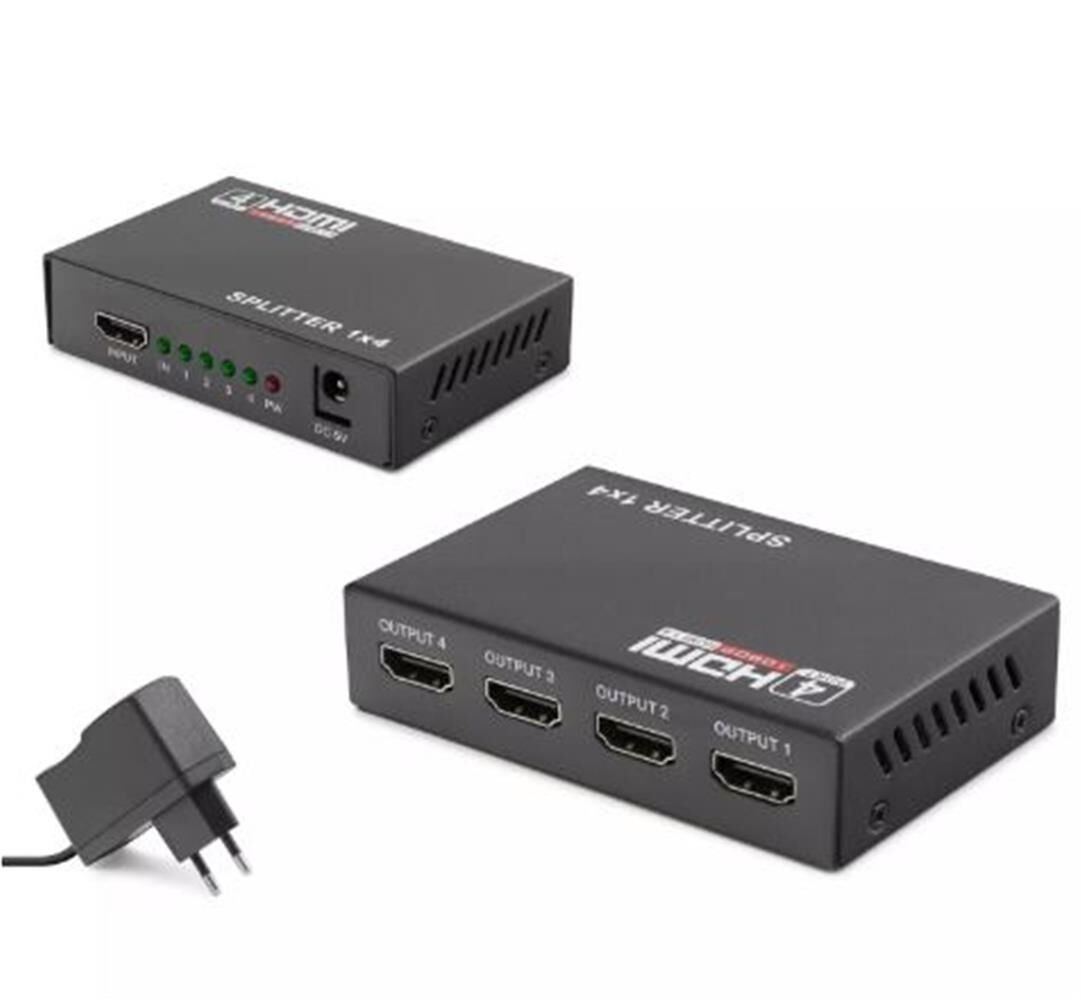 Hadron HDX1286 4 Port HDMI Splitter, 1.4V 1080P Full HD, 3D Destekli, 1 Giriş - 4 Çıkış Adaptör - Siyah