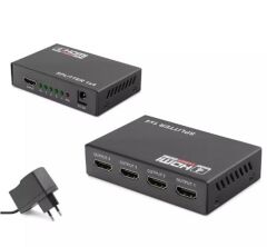 Hadron HDX1286 4 Port HDMI Splitter, 1.4V 1080P Full HD, 3D Destekli, 1 Giriş - 4 Çıkış Adaptör - Siyah