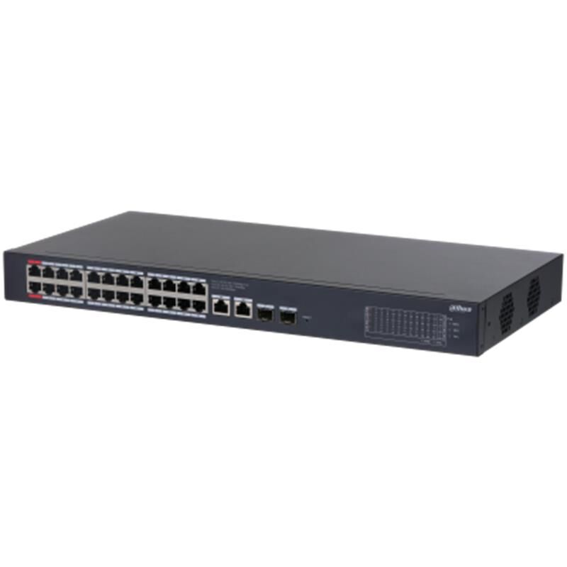 Dahua CS4228‑24GT‑375 24×1 GbE PoE+ + 2× RJ45 Uplink + 2×1 Gb SFP • 375 W PoE • Layer 2 Cloud‑Yönetilebilir Rackmount Switch
