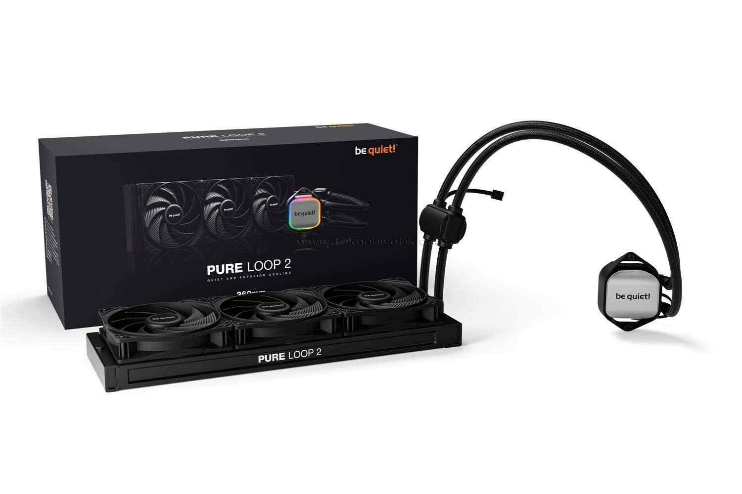 Be Quiet! Pure Loop 2 360 mm ARGB Intel/AMD CPU Water Cooler BW019 – 3×120 mm Pure Wings 3 PWM Fan, ARGB‑Pump, Refill Port, Siyah