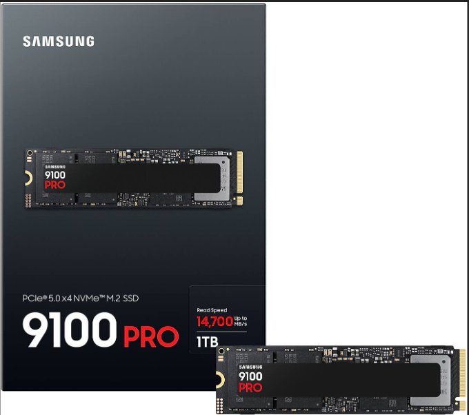 Samsung 9100 PRO 1TB PCIe 5.0 x4 NVMe M.2 SSD 14700MB/s Okuma 13300MB/s Yazma (MZ-VAP1T0BW) Samsung Türkiye Garantili