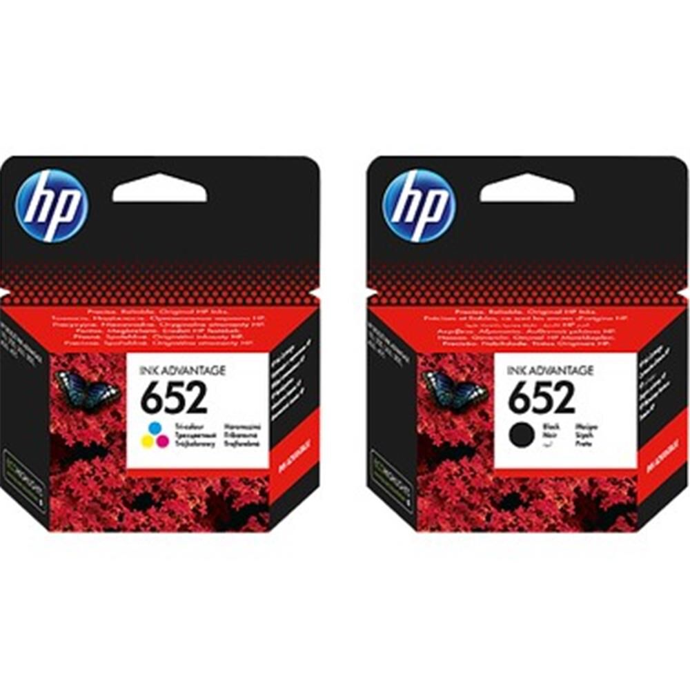 HP 652 Siyah (F6V25AE) + Üç Renkli (F6V24AE) Advantage Orijinal Mürekkep Kartuş Seti