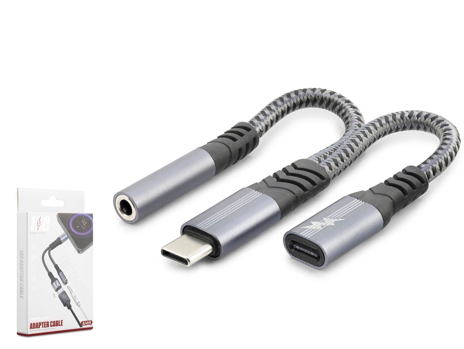 HADRON GJ018 Type-C 3.5 mm Araç Şarj Ses Ayırıcı Kablo Siyah