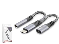 HADRON GJ018 Type-C 3.5 mm Araç Şarj Ses Ayırıcı Kablo Siyah