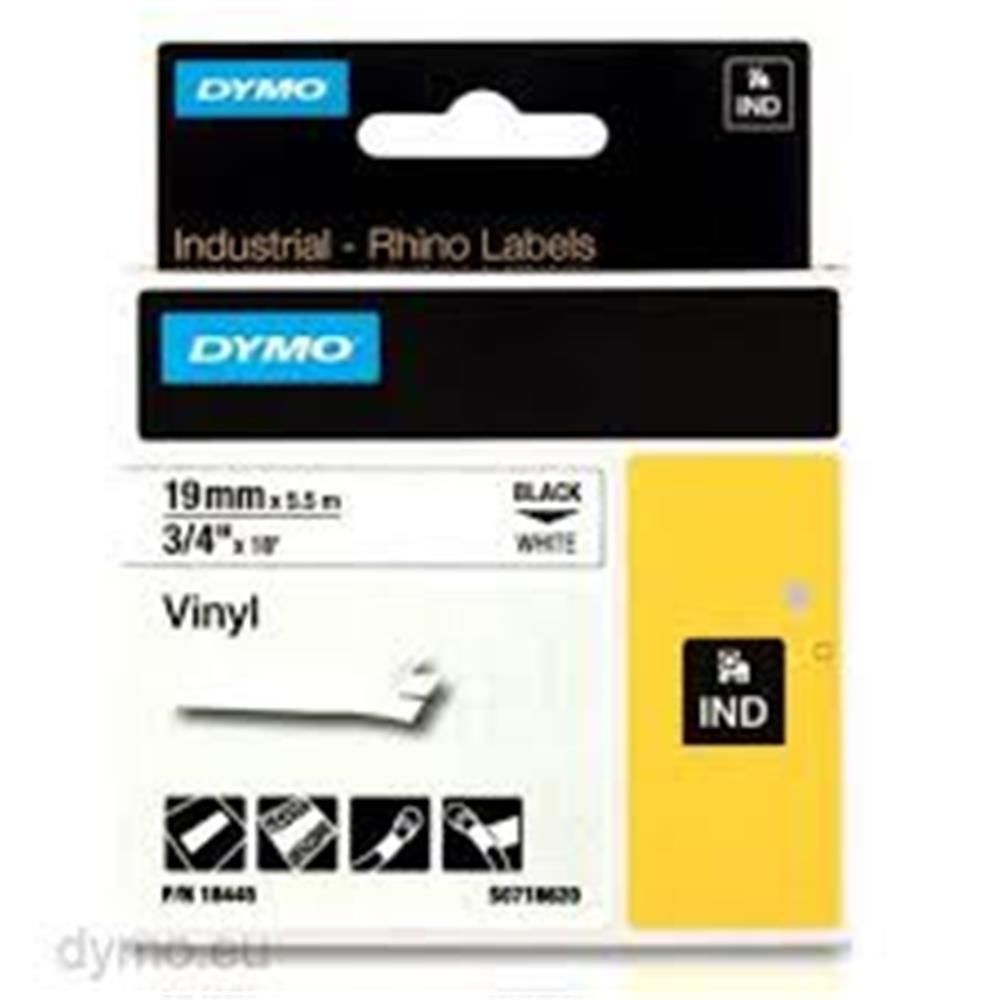 DYMO 18444 RhinoPRO Renkli Vinil 12mm x 5,5m Beyaz-Siyah