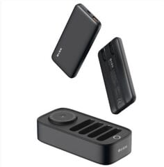 S-link IP-DS40 4 Adet 10000mAh Powerbank Destekli 15W Kablosuz Şarj Siyah Taşınabilir Şarj İstasyonu