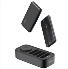 S-link IP-DS40 4 Adet 10000mAh Powerbank Destekli 15W Kablosuz Şarj Siyah Taşınabilir Şarj İstasyonu