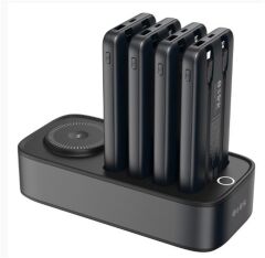 S-link IP-DS40 4 Adet 10000mAh Powerbank Destekli 15W Kablosuz Şarj Siyah Taşınabilir Şarj İstasyonu