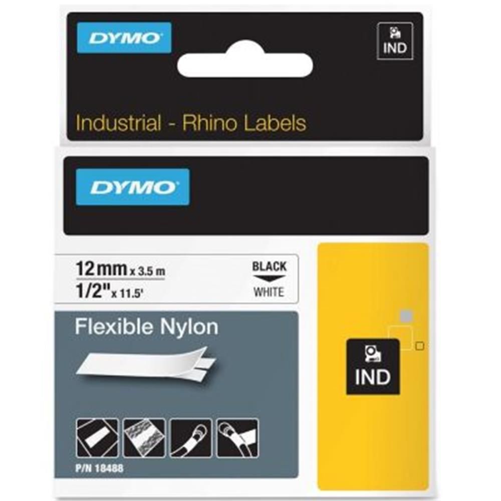 Dymo RhinoPRO Esnek Naylon 12mm x 3,5m Beyaz-Siyah 18488