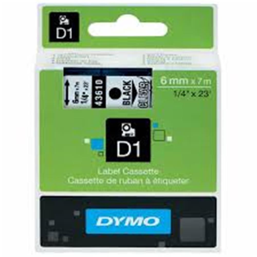DYMO 43610 D1 Yedek Şerit, 6 mm x 7 m, Şeffaf-Siyah