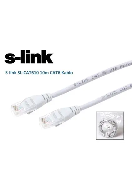 S-Link SL-CAT610 CAT6 10 Metre Gri UTP Patch İnternet Kablosu