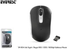 Everest SM-804 2.4GHz USB Nano Alıcılı 800-1200-1600 DPI Ayarlanabilir Siyah-Beyaz Kablosuz Optik Mouse