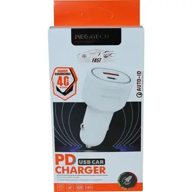 Megatech T05-M40 Beyaz 3.4A PD-USB Araç Çakmaklık Iphone Şarj Aleti Hızlı Şarj