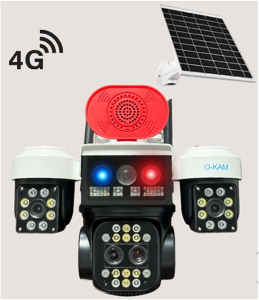 O-KAM 5051 4G Güneş Enerjili (Solar) 3 Lensli 10X Optik Zoom PTZ Güvenlik Kamerası