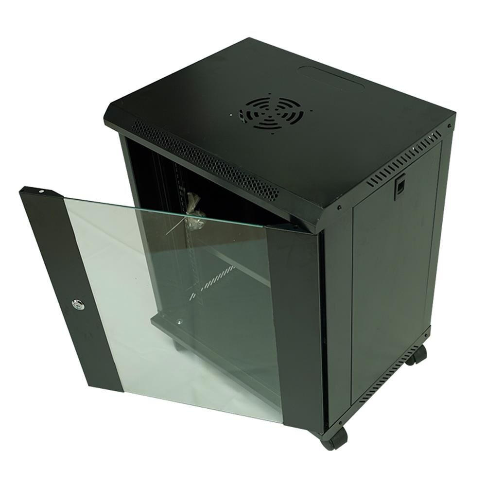 Racksan ML-6412S 12U Duvar Tipi Siyah Kabinet (600x530x400 mm Raf + Fan + Priz Dahil Set)