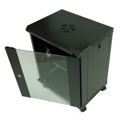 Racksan ML-6412S 12U Duvar Tipi Siyah Kabinet (600x530x400 mm Raf + Fan + Priz Dahil Set)