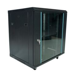 Racksan MT-6612S 12U Duvar Tipi Siyah Kabinet (640x600x600 mm Raf + Fan + Priz Dahil Set)