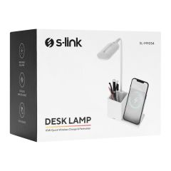 S-link SL-M9054 Siyahl TypeC 10W Kablosuz Şarj Cihazı Kalemlikli Masa Lambası