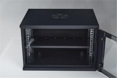 Racksan SE-6409S 9U Duvar Tipi Siyah Kabinet (600x450mm veya 530x400mm Varyantlı Set - Raf + Fan + Priz Dahil)