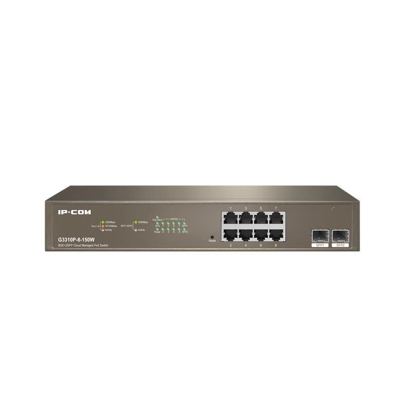 IP‑COM G3310P‑8‑150W 8 POST GIGABIT (10/100/1000) + 2×1 G SFP CLOUD/YÖNETİMLİ RACK DAHİL 130 W POE SWITCH IEEE 802.3af/at