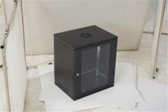 Racksan SE-6412S 12U Duvar Tipi Siyah Kabinet (600x530x400 mm Raf + Fan + Priz Dahil Set)