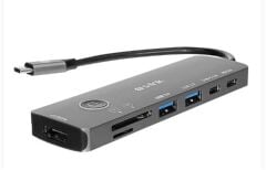 S-link SW-U707 Gri Metal 7 in 1 USB-C Hub Adaptör - 4K 60Hz HDMI, 2x USB 3.0, USB-C PD, SD/TF Kart Okuyucu