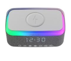 Mikado MD-W8 1200mAh 10W Gri Bluetooth USB Kablosuz Şarj RGB Gece Lambası Özellikli Alarmlı Saat Speaker