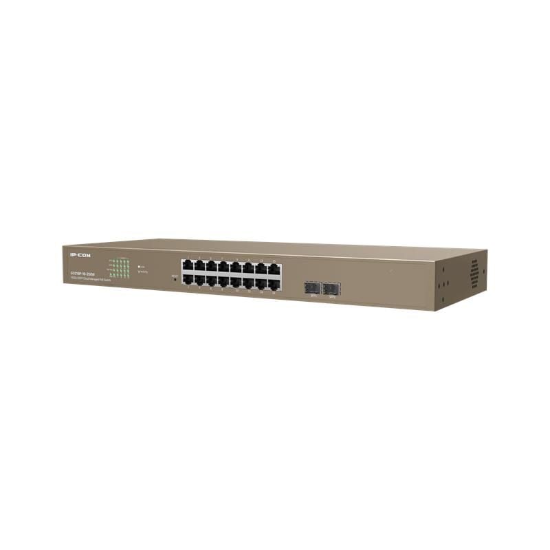 IP‑COM G3318P‑16‑250W 16× Gigabit PoE+ (802.3af/at) + 2× Gigabit SFP Uplink, 250 W Toplam PoE Gücü, 1U Rackmount Cloud‑Yönetilebilir Smart Switch