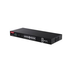 IP‑COM G1120P‑16‑250W 16× Gigabit PoE+ (802.3af/at) + 2× Gigabit RJ45 + 2× Gigabit SFP Uplink, 230 W Toplam PoE Gücü, 1U Rackmount Unmanaged Switch