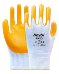 Beybi PN10 Nitril PMK İş Eldiveni 9 Beden (L) Sarı/Siyah 12'li Paket 1/2 Kaplama (EN 388: 4141A)