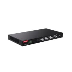 IP‑COM G1128P‑24‑410W 24× Gigabit PoE (802.3af/at) + 2× Gigabit RJ45 + 2× Gigabit SFP Uplink, 370 W Toplam PoE Gücü, 1U Rackmount Unmanaged Switch